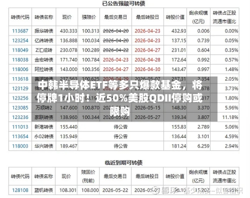 中韩半导体ETF等多只爆款基金,将停牌1小时!近50%美股QDII停购或限购