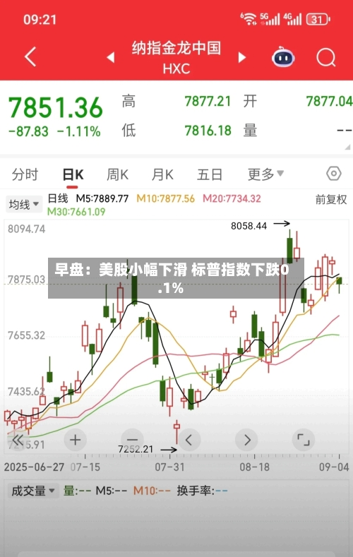 早盘:美股小幅下滑 标普指数下跌0.1%